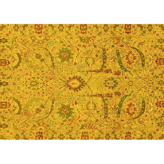 Ahgly Company Machine Washable Indoor Rectangle Abstract Yellow Modern Area Rugs, 5' x 8'