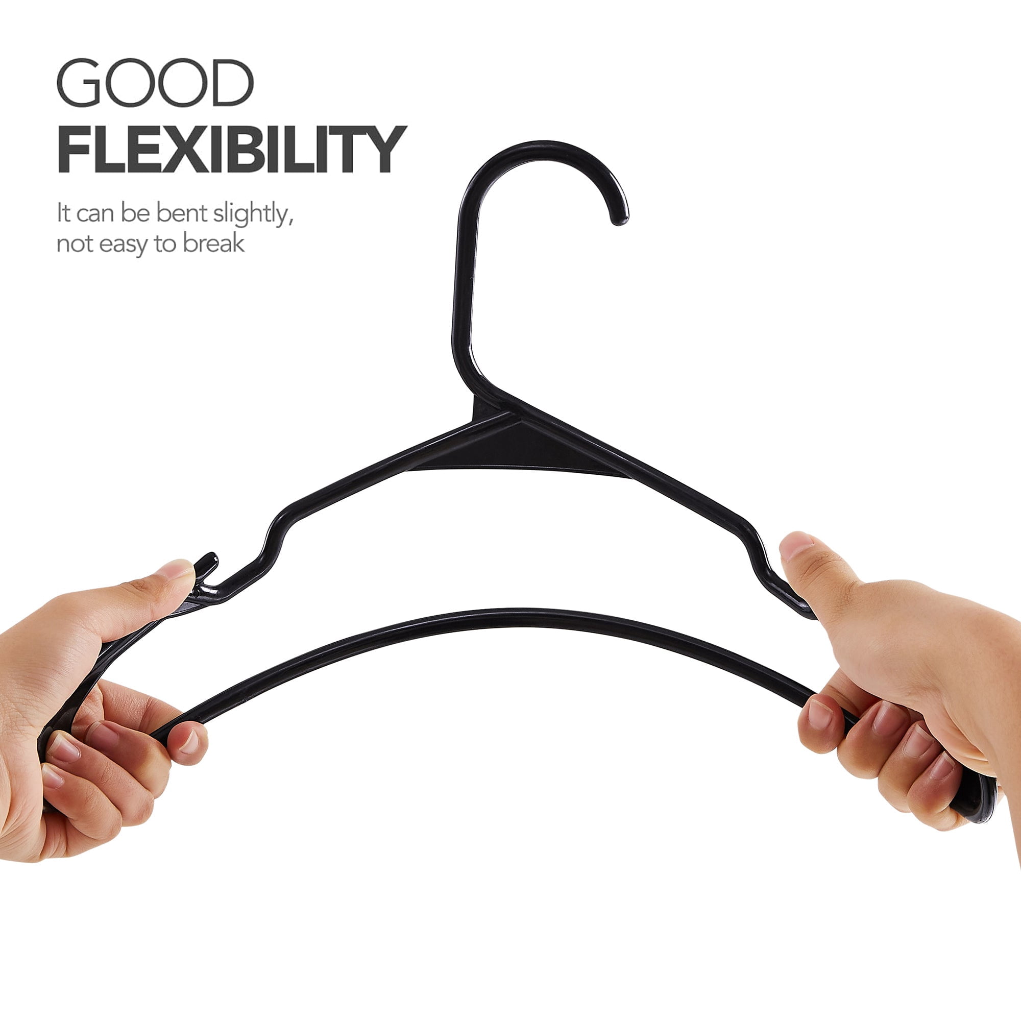 VECELO 25 Pack Plastic Hanger, Space Saving, Sturdy Heavy Duty Clothing Notched Hangers, Black