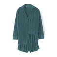 thumbnail image 3 of Plisse Short Set for Women Outfits Suit Long Sleeve Oversized Shirt Top and nner Vest Bra and Pleated Shorts Pants Suit 3 Pieces for Women Streetwear, 3 of 10