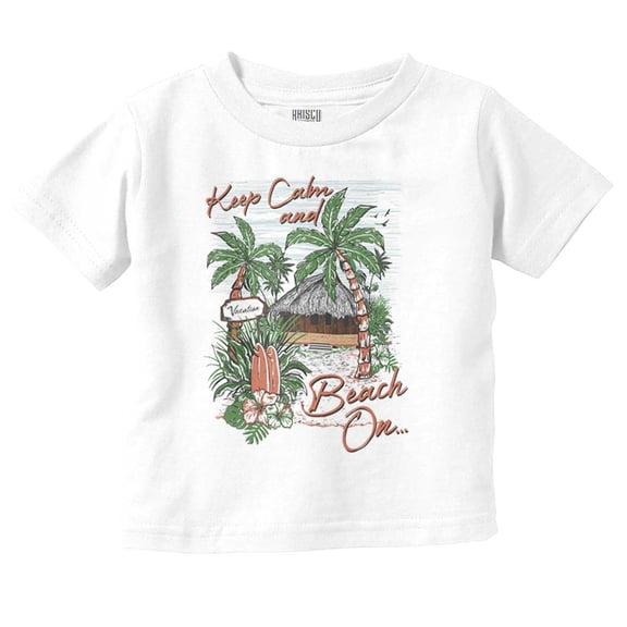 Tropical Keep Calm and Beach On Toddler Kids Crew Neck Graphic T-Shirt Brisco Brands 6M