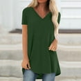 thumbnail image 2 of CFLVAEK Womens Long Tshirts Casual Short Sleeve Tshirt Loose Fitted V Neck Tunic Tops Solid Color Summer Going Out Pullover Tops Green S, 2 of 6