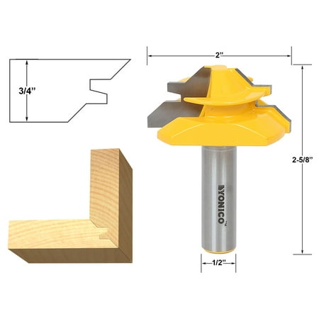 

Yonico Medium Lock Miter Router Bit - 45° - 3/4 Stock - 1/2 Shank - 15127