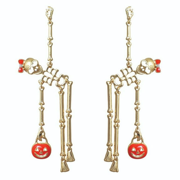 Blue Box Boutique Inc Gold Plated Skeleton Dangle Halloween Earrings for Women, Teens