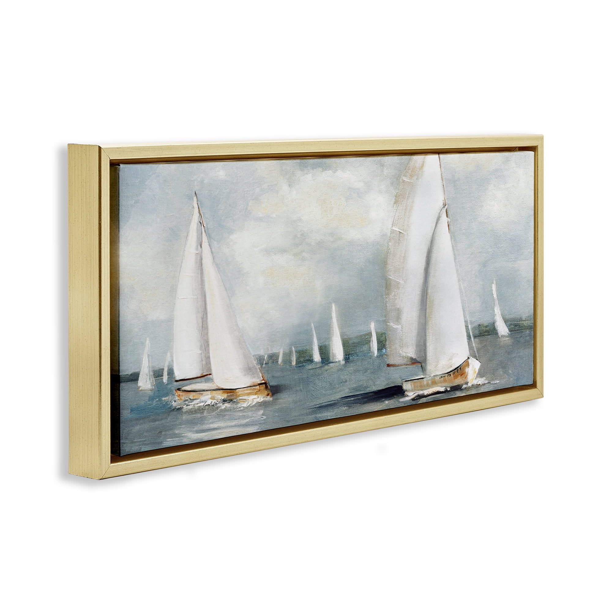 Stupell Industries Windy Sailboat Fleet Gold Framed Floater Canvas Wall Art, design by Sally Swatland