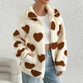 thumbnail image 7 of Heisall Womens Coats Fleece Heart Print Long Sleeve Zipper Jacket Lapel Collar Loose Casual Outerwear with Pockets Autumn Winter Fashion, 7 of 7