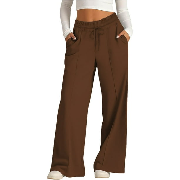 Ploknplq Wide Leg Pants Women,Palazzo Pants for Women,Womens Dress Pants,Leisure Lacing Solid Color Waist Waist Wide Leg Casual Pants,Business Casual Outfits for Women,Pants for Women Brown XL