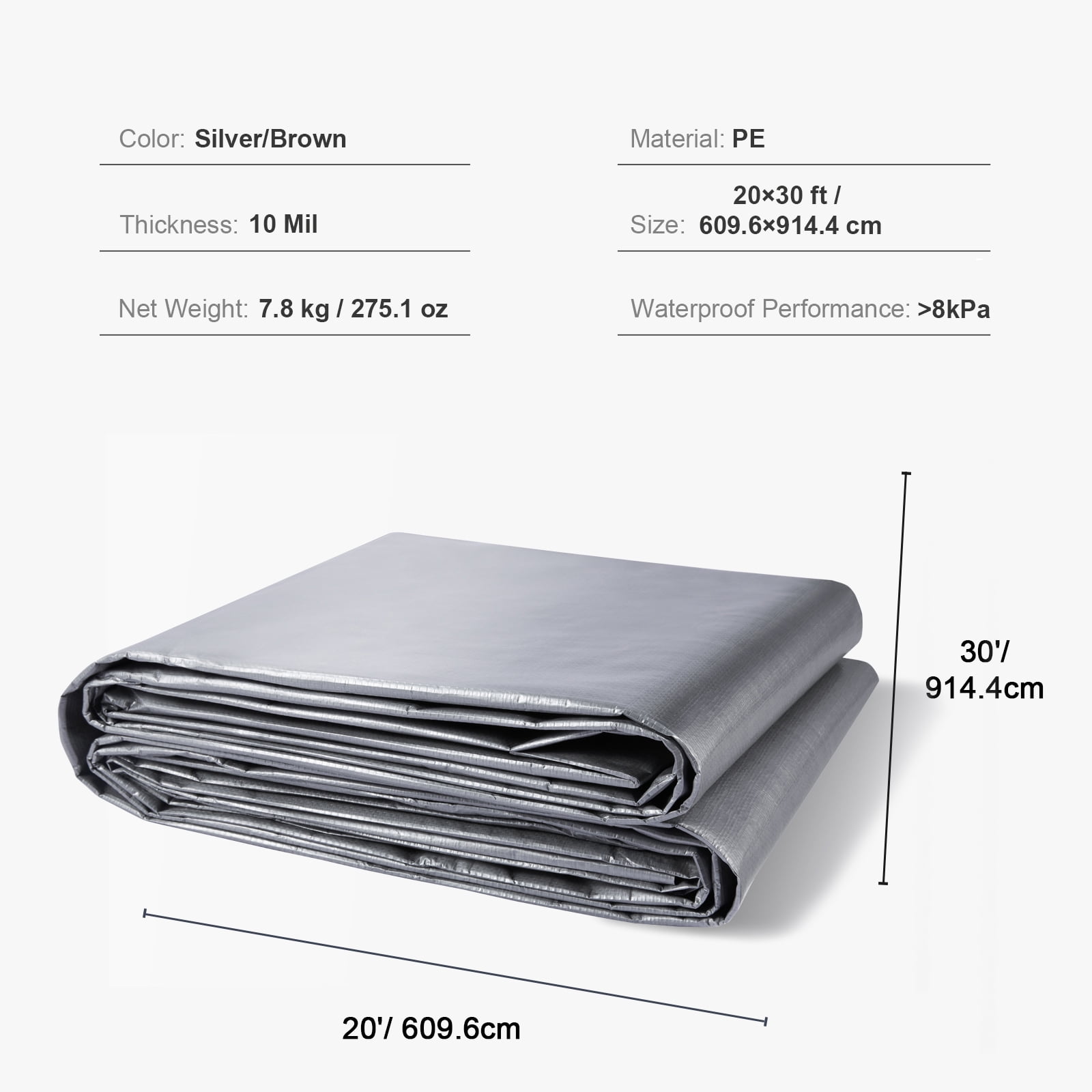 KFFKFF Tarp Heavy Duty Waterproof 20 x 30 ft 10Mil Plastic Poly Tear UV Resistant