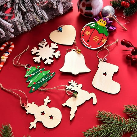 

Ayyufe 10 Set Christmas Tree Hanging Burr Free Uniform Thickness Laser-cutting Wood Cartoon Shape Wood Carving Pendant for Christmas Tree