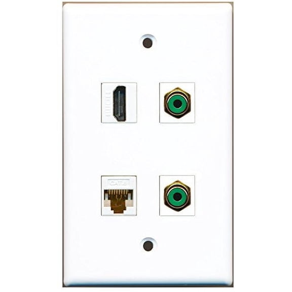 RiteAV - 1 Port HDMI 2 Port RCA Green 1 Port Cat6 Ethernet White Wall Plate