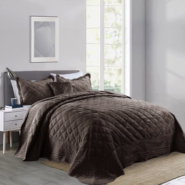 Home Soft Things 4 Piece Supersoft Microplush Bedspread Set Chocolate