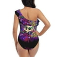 thumbnail image 5 of Gaeub Mushrooms and Skull Women's One Shoulder Ruffle Tummy Control Swimwear for Swimming Surfing Beach Party - Small, 5 of 8