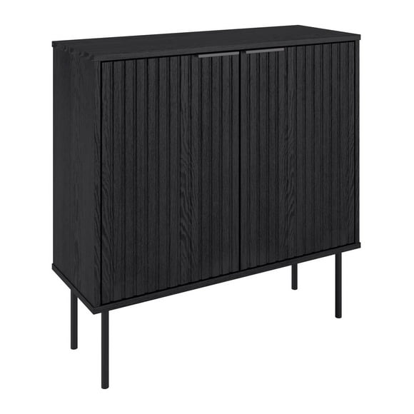 Lysander Black Fluted Premium Engineered Wood Compact Sideboard Buffet