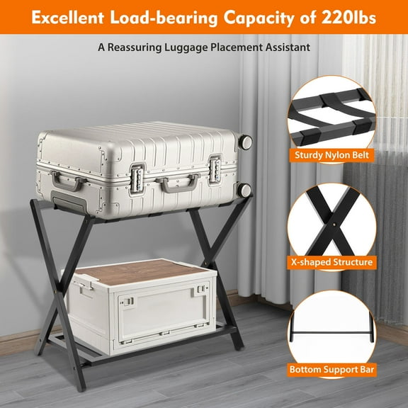 2 Layers Folding Luggage Suitcase Rack Bamboo Foldable Hotel Shelf Stand for Travel&Home, Commercial Use