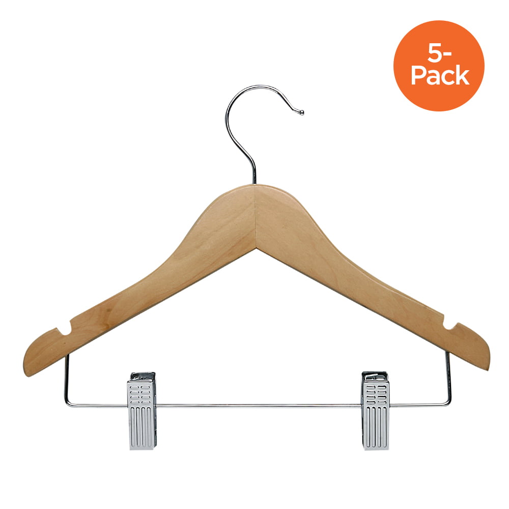 Wooden Junior Combo Hanger with Adjustable Cushion Clips, Flat 14 inch  Hangers with Natural finish and Notches - On Sale - Bed Bath & Beyond -  17806707