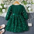 thumbnail image 5 of ZOYOEN Toddler Girls Birthday Dress- Long Sleeve Strap Sparkly Flowly Party Dresses Midi Dresses Green Size 3 T, 5 of 8