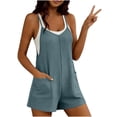 thumbnail image 6 of Rompers for Women Waffle Summer Casual Sleeveless Short Overalls Spaghetti Strap Shorts Jumpsuit with Pockets Mint Green, 6 of 9