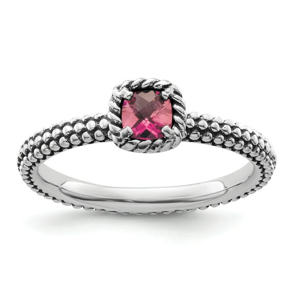 Checker-Cut Pink Tourmaline Sterling Silver Ring
