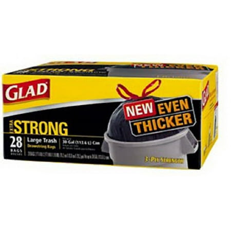 Glad Extra Strong Large Drawstring Trash Bags, 30 gallon, 28 count