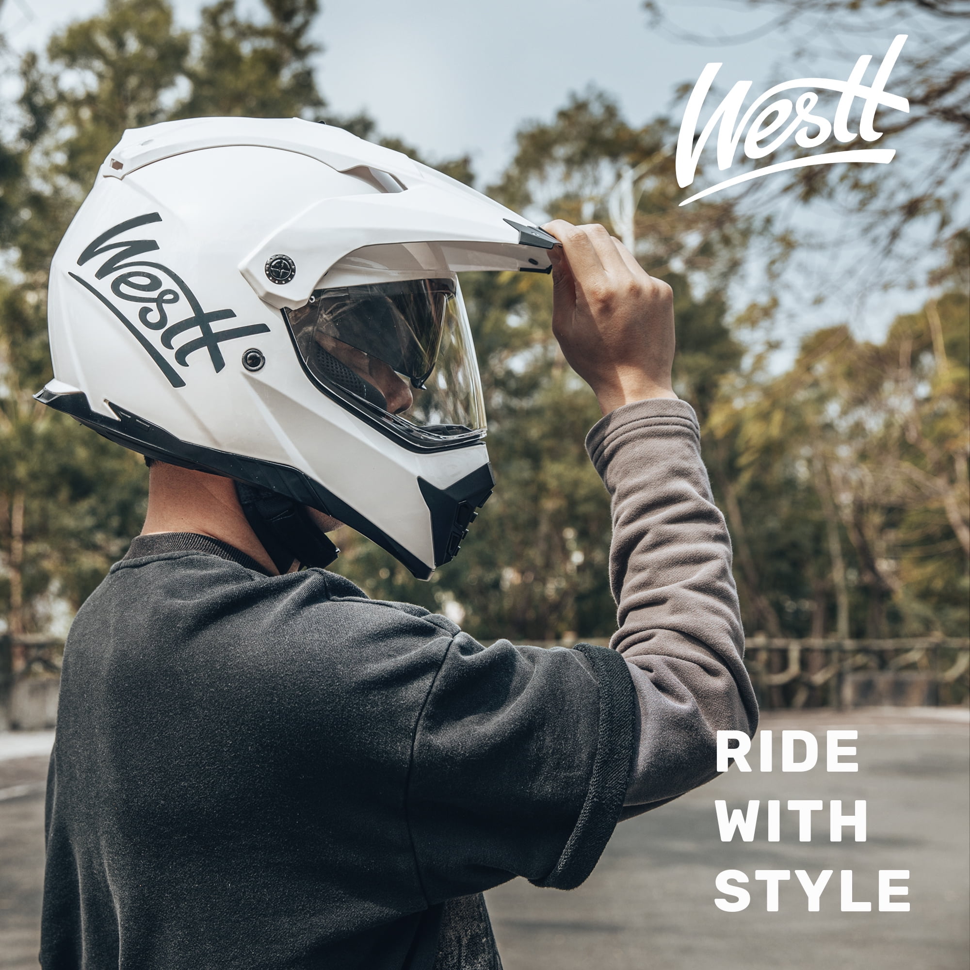 Westt M White ABS Full Face Helmets, DOT Approved Helmet