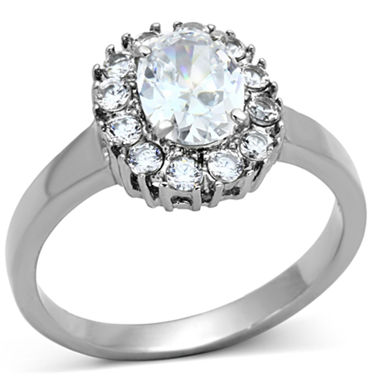 Women's Stainless Steel Halo Engagement Ring with Oval Cubic Zirconia - Size 6 (Pack of 2)