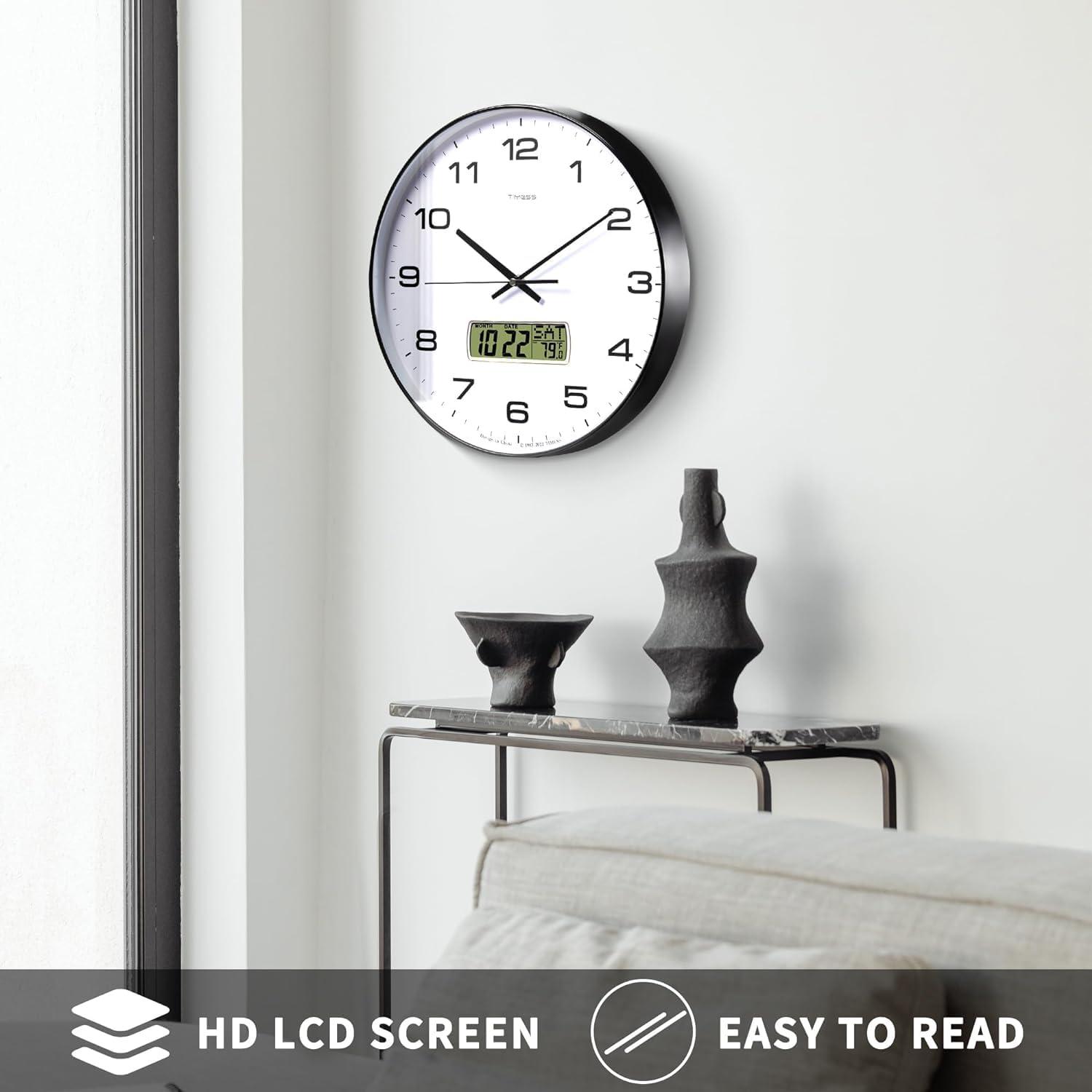 TIMESS 12 Inch Silent Wall Clock with Date and Temperature photo 6