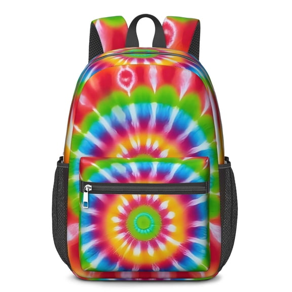 Orange and Green Tie Dye Pattern 17" School Backpacks for Teens,Waterproof Oxford Fabric,S-Shape Padded Straps for School,Travel,Hiking,Camping