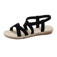 thumbnail image 2 of JeashCHAT Womens Gladiator Sandals Casual Cross Strappy Beach Flat Sandals Summer Elastic Ankle Strap Trendy Roman Shoes (Black), 2 of 6