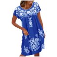 thumbnail image 1 of QIPOPIQ Robe Maxi pour Femme Plage Élégante à Manches Courtes Tendance Décontractée Robes Aguichant d'Été Robe à Volants Imprimé Floral Chandail à Enfiler Robe à Col Rond Offres 2023, 1 of 5