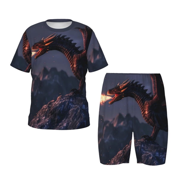 Balery Fire Breathing Dragon Twilight Conjunto de Pijama Infantil de Manga Corta con Estampado – Ropa de Dormir de Algodón Suave-Small