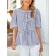 thumbnail image 3 of Blusa PRETTYGARDEN para mujer, camisa a rayas con lazo en la parte delantera 2025, azul marino, 3 of 8