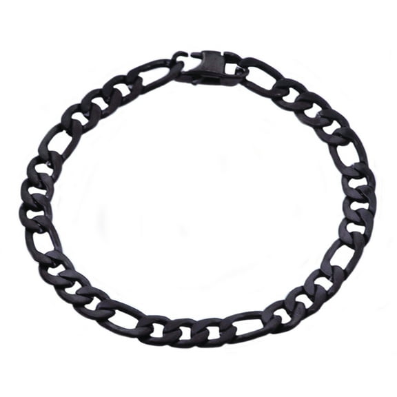 Arista Black Plated Solid Stainless Steel Men's Figaro Link Chain Bracelet, 8.5"