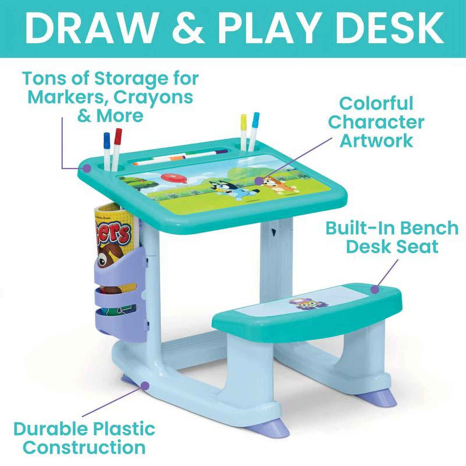 Bluey 3-Piece Art & Play Toddler Room-in-a-Box by Delta Children – Includes Draw & Play Desk, Art & Storage Station & Fabric Toy Box, Blue - image 4 of 11