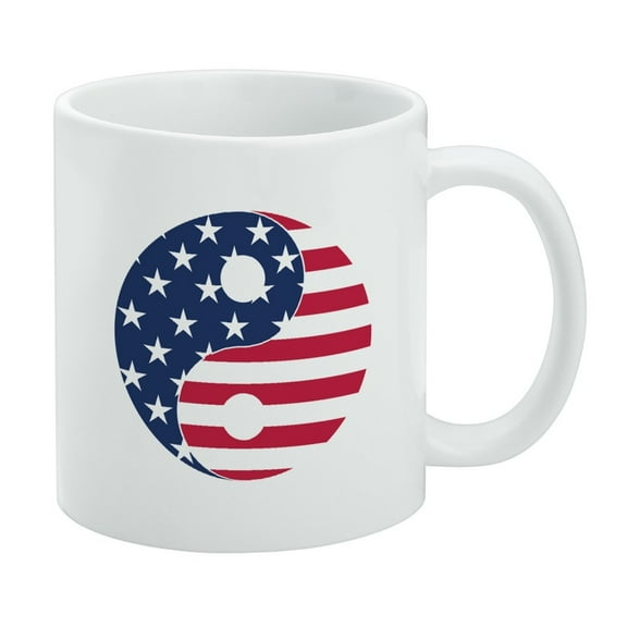 USA Patriotic Yin and Yang American Flag White Mug