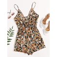 thumbnail image 2 of Women's V Neck Tropical Print Elastic Waist Tulip Hem Cami Romper Flores negras Grande Flores negras Grande Xishao ropa, 2 of 2