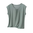 thumbnail image 3 of Womens T Shirts Ladies Tank Tops Sleeveless Summer Top Elegant Round Neck Blouse Shirts Loose Solid Color Tunic Casual Tee Green XXXL, 3 of 4