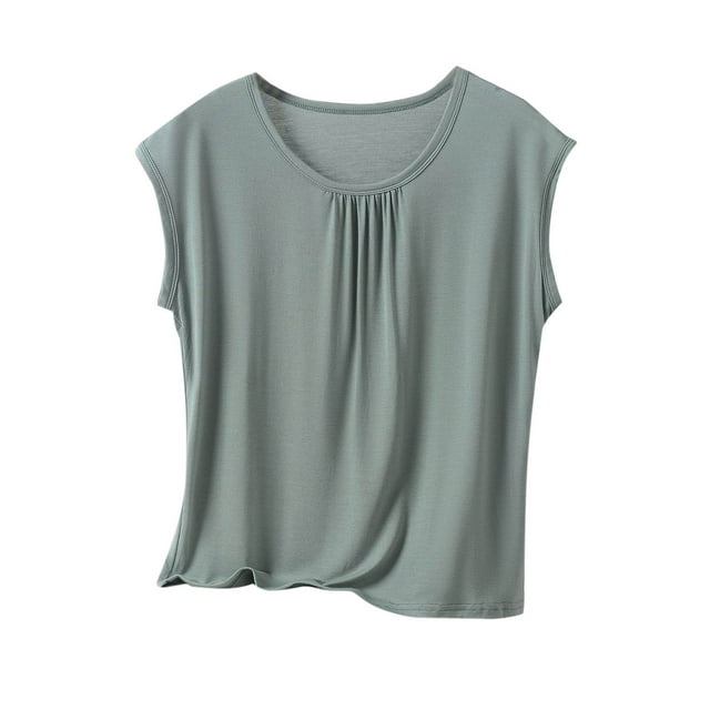 BLVB T-Shirts de Pyjama en Modal Ultra Doux pour Femmes, Coupe Ample, Col Ras du Cou, Hauts Décontractés de Détente, Manches Cap, T-Shirts de Nuit pour Femmes