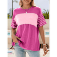 thumbnail image 4 of Blusas de Verano para Mujer, de Gran Tamaño, con Cuello Redondo, Informales, con Rayas y Bloques de Color, Color Rosa, Talla M, 4 of 9