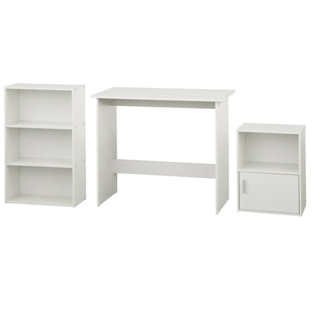 Soho 3 Piece Office Collection with Desk  Bookcase and Storage Cube  White Finish