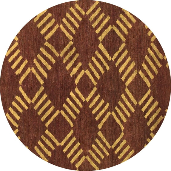 Ahgly Company Indoor Round Abstract Brown Modern Area Rugs, 5' Round