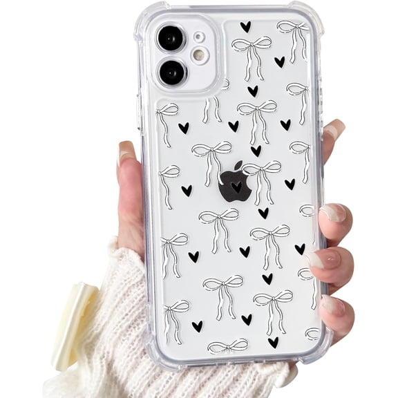 REQO Compatible for iPhone 11 Case Clear Cute Bowknot Heart with Four Corners Shockproof Design for Girls Women Soft TPU More Protective Girly for iPhone 11 Case