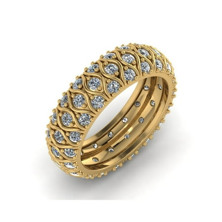 Cut Diamond Ring Band - Natural 4.00Ct Round Cut Diamond 3Row Anniversary Wedding Eternity Band Ring 14k Gold I SI2