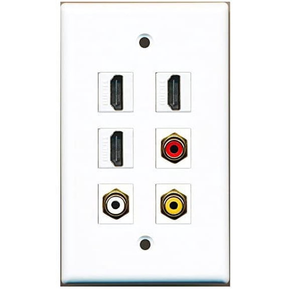 RiteAV - 3 HDMI 1 Port RCA Red 1 Port RCA White 1 Port RCA Yellow Wall Plate - White