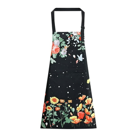 Floral Apron for Adults, Waterproof Women Apron with 4 Pockets, Flower Cooking Aprons with Adjustable Neck Strap, Kitchen Apron for Washing Dishes, Gifts BBQ