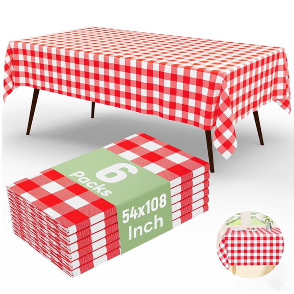 Greenpod Waterproof Checkered Tablecloth, Red and White Rectangle Table Cover for Dining, Parties, Indoor Outdoor, Wipeable, 54" x 108"