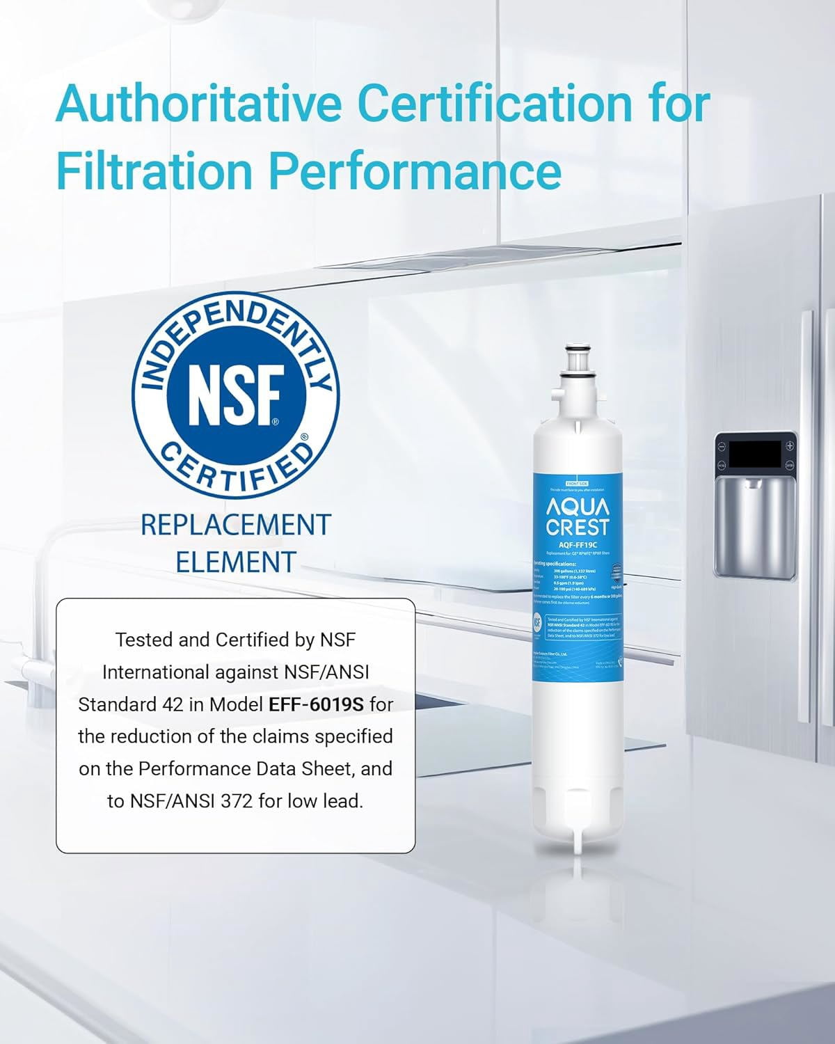 AQUA CREST FF19C Replacement for GE® RPWFE®, RPWF (with CHIP) Refrigerator Water Filter, Compatible with GYE22HMKES, GYS22GMNES, GYE22HBLTS, DFE28JSKSS, GFE28HMHES, GNE29GYNFS, 4 Filters