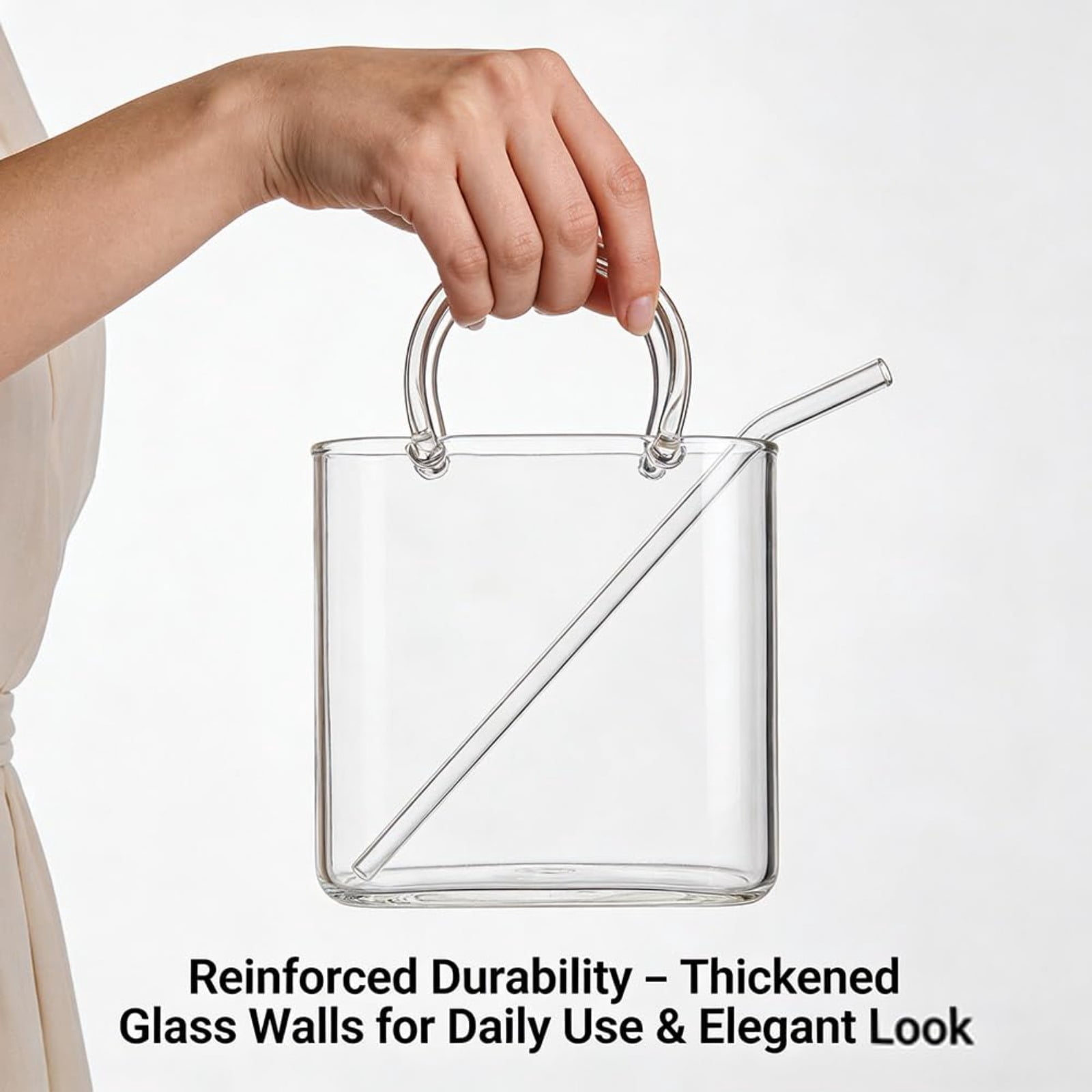 Glass Purse for Drinks - 26oz Unique Handbag-Shaped Wine Glass, Creative Cocktail Cup & Flower Vase, Fun Party Gift for Women (Clear)