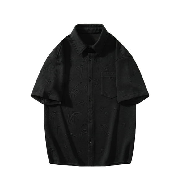 M-5X Shirts for Men with Pocket Big & Tall Short Sleeve Tshirts Shirt Plus Size Button-Down Collared Casual Solid Textured Tees Tops