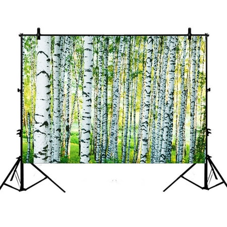Digital Woodland Green (YKCG 7x5ft Green Birch Tree of Life Summer Birch Grass in Forest Woodland Photography Backdrops Polyester Photography Props Studio Photo Booth)
