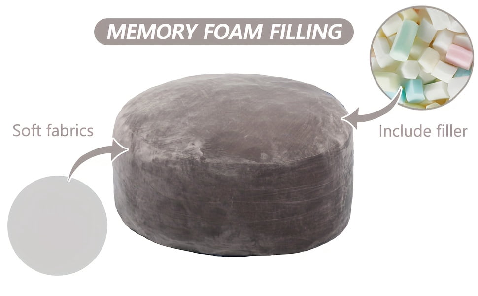 Round, Soft, and Fluffy Bean Bag Chair (Adult Size) — Available in 3-Foot and 4-Foot Sizes. Features Memory Foam Filling and A Removable, Washable Cover. Perfect for The Living Room, Bedroom