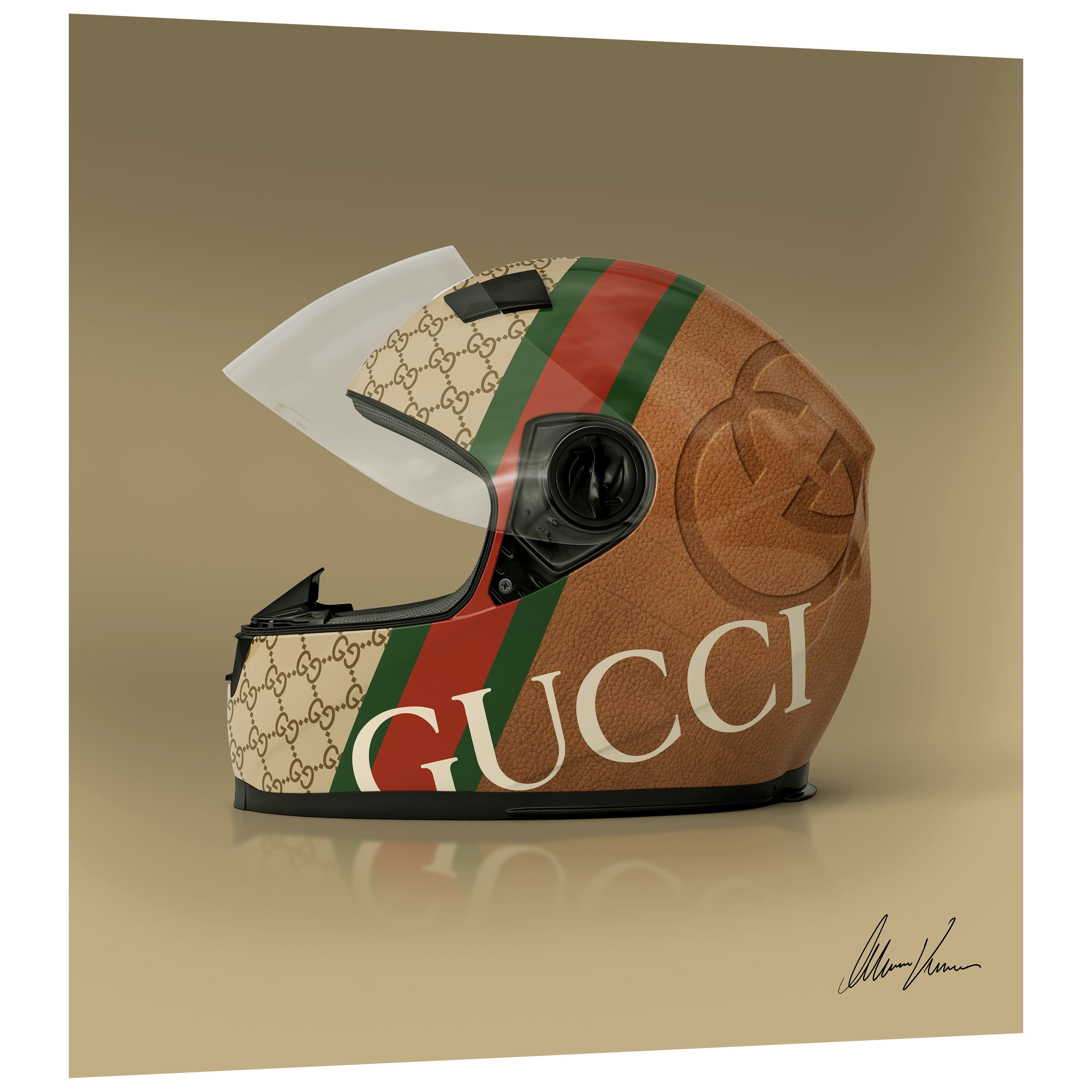 Gucci Fabulous Helmet Frameless Free Floating Tempered Glass Panel Graphic  Wall Art , 24 x 24